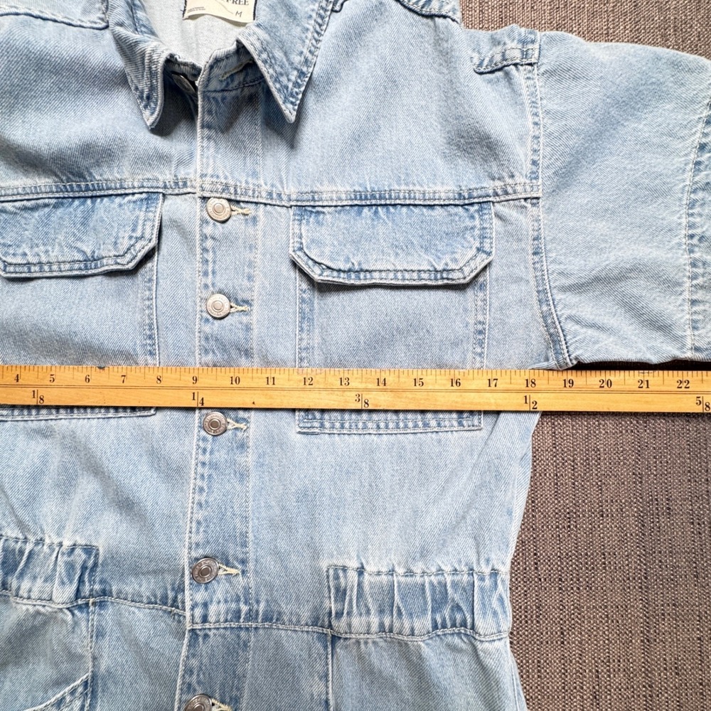 We The Free Free People Denim Short Sleeve Jumpsuit Light Wash Blue Medium - Picture 9 of 11